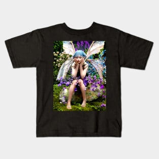 Fairy on rock with flowers Kids T-Shirt